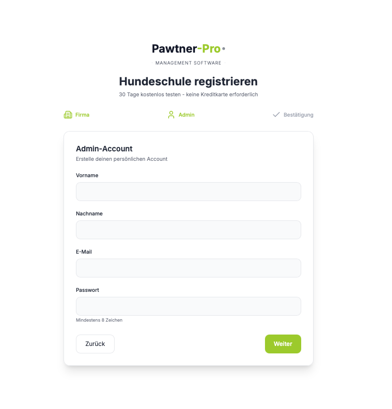 Registrierung – Admin-Account