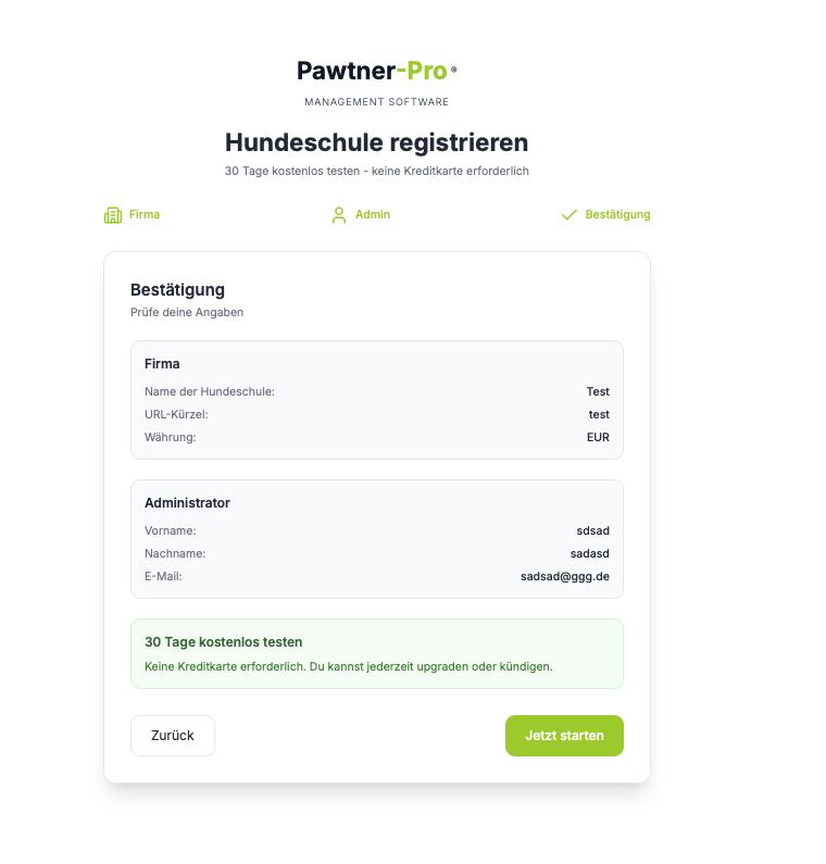 Registrierung – Bestätigung