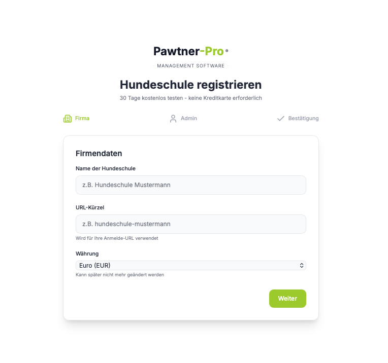 Registrierung – Firmadaten